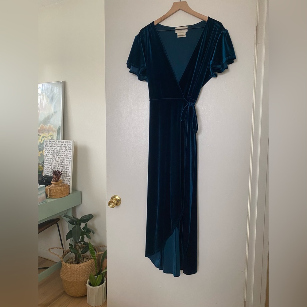 Gorgeous jewel tone velvet BHLDN Thrive wrap dress.